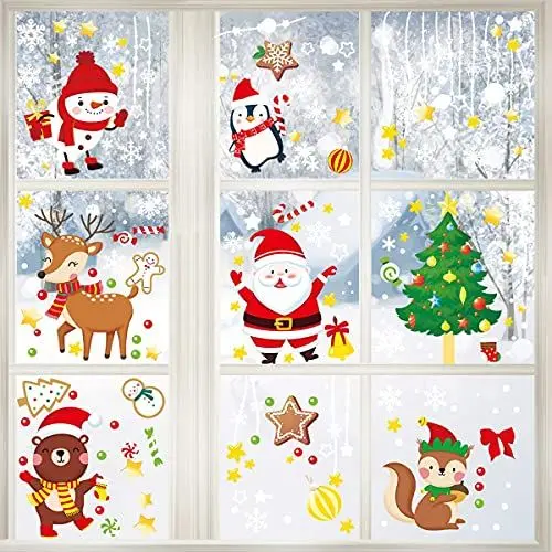 Produktbild: Weihnachten Fensterdeko,Fensterbilder Weihnachten,Fenstersticker Fensteraufkleber PVC Selbstklebend Fensterfolie Deko Fensterdeko Winter Schneeflocken PVC Aufklebe Fensterbilder