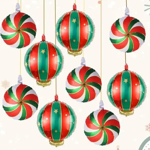 Produktbild: Weihnachten Folienballons Set, 9 Stück Groß Weihnachts Deko Süßigkeiten Hängende Weihnachtskugel Helium Ballons, Rot Grün Gold Weihnachtsdeko Bonbon Candy Luftballons für Christmas Party Dekoration