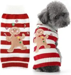 Produktbild: Weihnachten Hund Pullover Haustier Pullover Weste Gestreifte Lebkuchenmann Katze Pullover Warme Winter Hunde Kleidung für Kleine Mittlere Hunde Katzen Hässliche Xmas Welpen Outfits(Lebkuchenmann,XL)