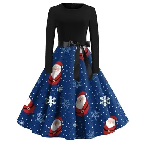 Produktbild: Weihnachten Kostüm Damen Black Dress Gothic Etuikleid Damen Elegant Strickjacke Damen Weihnachtsoutfit Damen Sexy Little Black Dress Glitzer Kleid Damen Women Dresses Elegant Blau 2XL