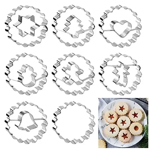 Produktbild: Weihnachten Linzer Ausstecher Set, 8 Stück Linzer Ausstechform Weihnachten Keksausstecher Linzer Ausstecher Plätzchenausstecher