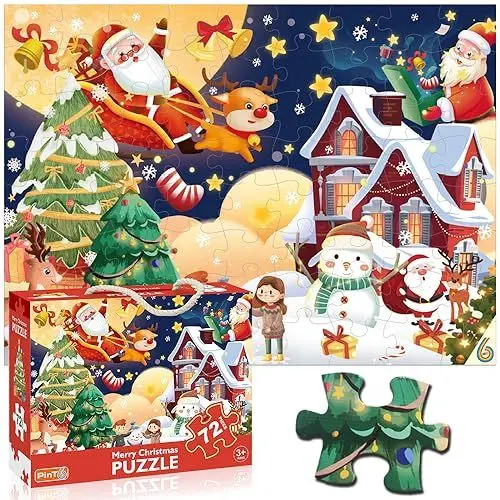 Produktbild: Weihnachten Puzzle für Kinder Alter 3-5 4-8 Jahre alt und hoch, Jumbo 72-Stück Rentier Boden Puzzle Fancy Kleinkind Lernen pädagogische Spielzeug Geschenkbox