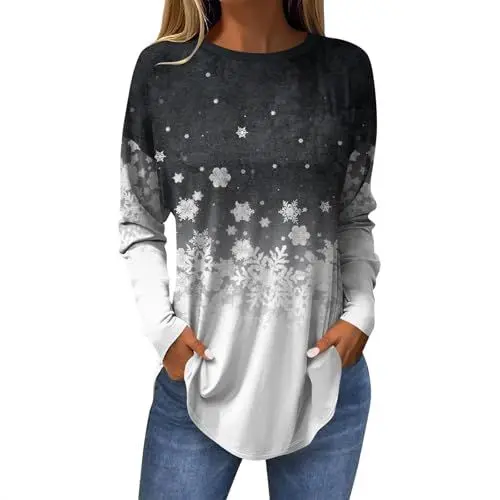 Produktbild: Weihnachtshemd Weihnachtskleid Weihnachts Tshirt Damen Weihnachtsmannkostüm Weihnachten Rentier Weihnachtskleid Damen Elegant Bluse Rock Damen Weihnachtshemd Damen Bluse Grau 2XL