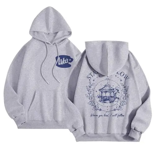 Produktbild: black friday angebote 2024 Gἰ𝐥m𝐨r𝐞 Gἰr𝐥s Pullover Lu𝐊e's Logo Hoodie, Sweatshirt mit Kordelzug Kapuze Langarm Pullover mit Taschen Winter 2024 Langarmshirt Lässig Pulli Y2k Clothes(#A Gray,M)