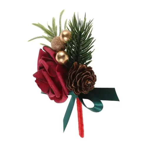 Produktbild: BESTYASH Handgefertigte Weihnachts-ansteckblume Boutonniere Seidenblume Boutonniere Für Vintage-partys Bequem Elegant