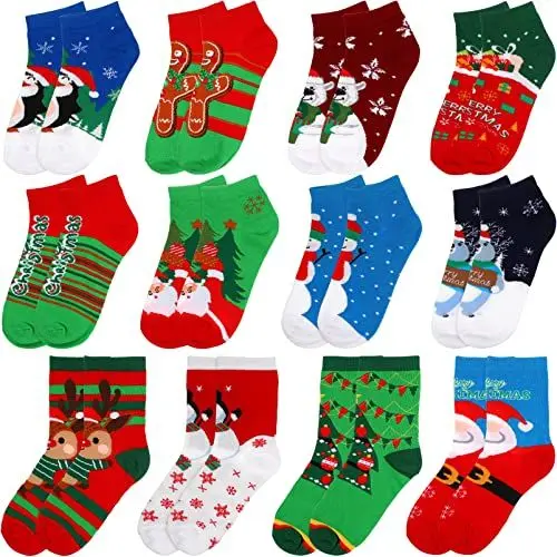 Produktbild: TOYANDONA 12 Paar Damen Weihnachtssocken Winter Warm Kuschelsocken Erwachsene Weihnachtsferien Socken Baumwolle Cartoon Warme Wintersocken