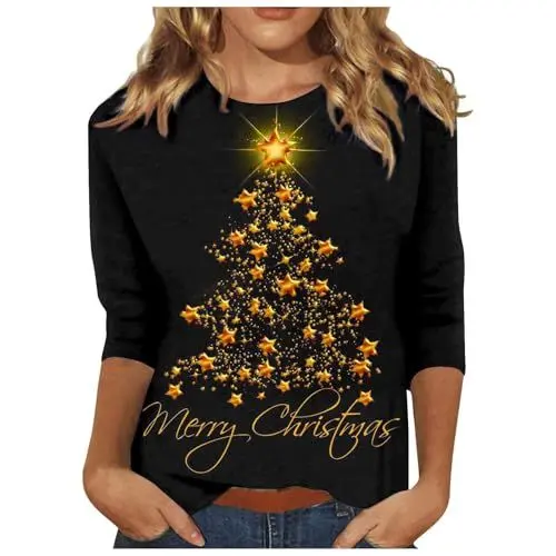 Produktbild: Generisch Weihnachts Damen Shirt Langarm Lustiger Weihnachtspullover Weihnachtsshirt Damen Langarm Oberteile Damen Weihnachten Kleid Mit Weihnachtsmotiv Damen Weihnachtspullover Glitzer