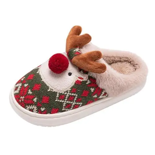 Produktbild: Hausschuhe Damen Weihnachten Perfekt Bei Kalten Fußböden Rutschfest Latschen Schlupfschuhe Flache Hüttenschuhe Cozy Slippers Unisex Hausschuhe Memory Foam Waschbare Baumwolle Hausschuhe Damen Offen