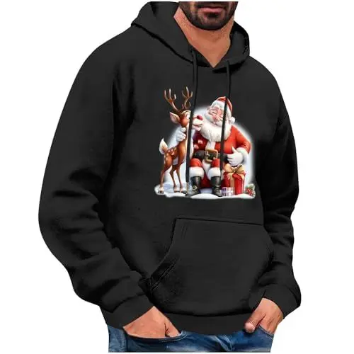 Produktbild: Weihnachts Herren Pullover Schwarz Herren Pullover Herren 6XL Leinenjacke Herren Sommer Christmas Sweater Ugly Weihnachts Hoodie Herren Xmas Sweater Men Herren Tshirt Sweater