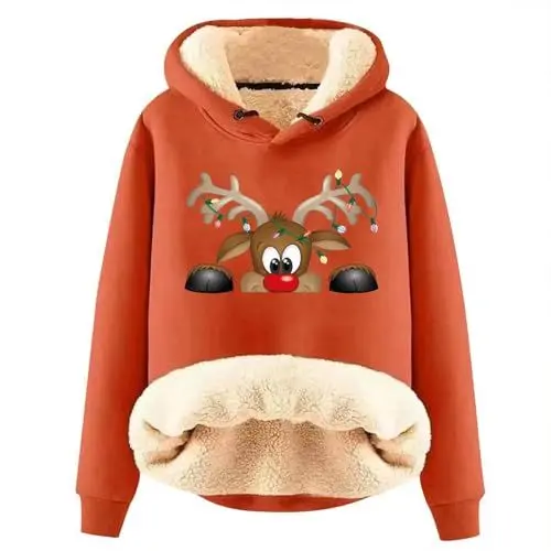 Produktbild: Weihnachts Hoodie Damen Thermo 3D Druck Weihnachtspullover Kapuzenpullover Gefüttert Dicker Langarmshirt Teddy Hoodies Mit Kapuze Fleece Sweatshirt