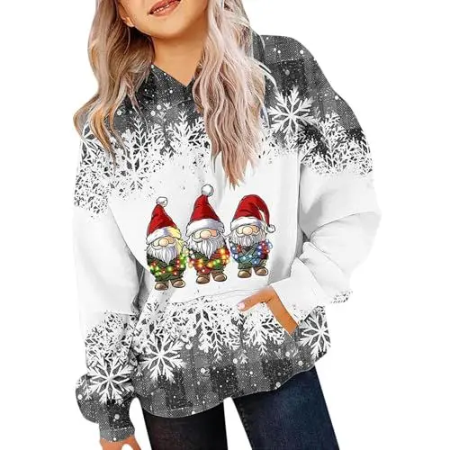 Produktbild: Weihnachts Hoodie Kinder Weihnachtspulli Lustige Ugly Christmas Sweater Weihnachtspullover Kinder Kapuzenpullover Weihnachtsmann Kostüm (1-i-Grau, 8-9 Years)