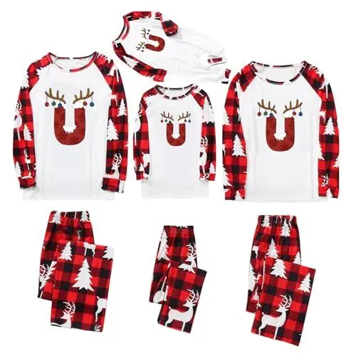 Produktbild: Weihnachts Pyjama Familie Set Weich Xmas Schlafanzug Damen Herren Kinder Weihnachten Pyjama Print Weihnachts Nachtwäsche Pullover+hosen Set Kuschelig Zweiteiler Sleepwear Bequeme Christmas Pyjamas