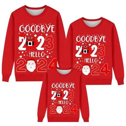 Produktbild: Weihnachts Pyjama Family Set Casual Xmas Schlafanzug Drucken Weihnachten Pyjama Rundhals Weihnachtsshirt Tops+pyjamahose Set Kuschelig Weihnachts Pyjamas Bequeme Christmas Sleepwear Weich Hausanzug