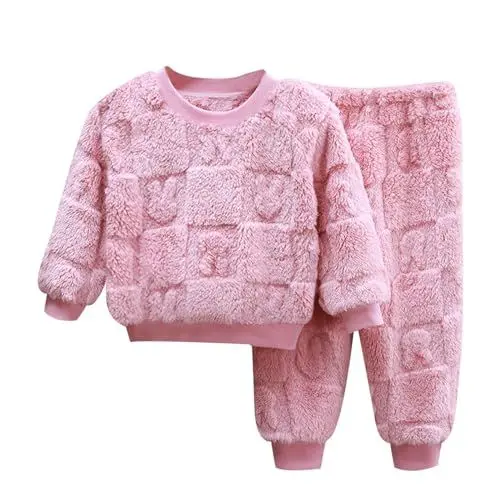 Produktbild: Weihnachts Pyjama - Kinder Flauschiger Schlafanzug Pyjama Set Jungen Mädchen Zweiteiler Winter Warme Fleece Nachtwäsche Hauskleidung (1-g1-Rosa, 3-4 Years)