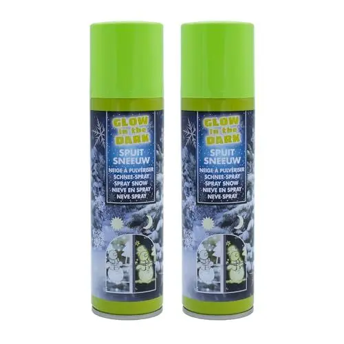 Produktbild: Spetebo Weihnachts Schneespray 150 ml im Dunkeln Leuchtend - 2er Set - Deko Kunstschnee phosphoreszierend zum sprühen - Leuchtschnee Sprühschnee Schneeflocken Kunstfrost Spray lumineszierend