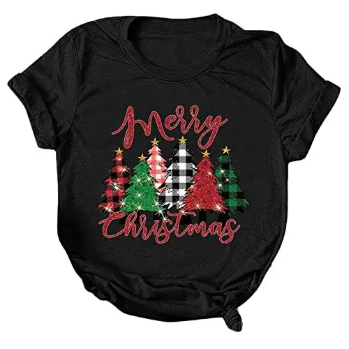 Produktbild: Black Friday Weihnachts T Shirt Damen Hässliche Weihnachtspullover Damen Tshirt Mit Weihnachtsmotiv Damen T-Shirt Weihnachten Damen Tshirt Damen Schwarz Weihnachts T Shirt Unterhemd Damen Kurzarm