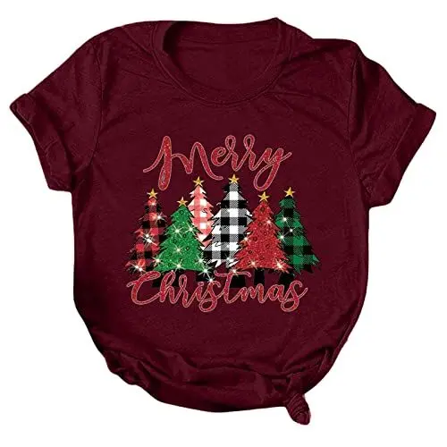 Produktbild: Weihnachts Tshirt Damen Lustig Schlafanzug Weihnachten Damen Weihnachts Longshirt Herren Weihnachtspullover Hässlich Damen Tshirt Damen Elegant Merry Christmas T Shirt Unterhemd Damen Kurzarm