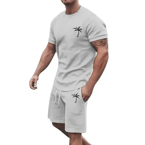 Produktbild: Weihnachtsanzug Herren Stilvolles -Outfit aus T-Shirt und Shorts für Herren, eine leichte, atmungsaktive Athleisure-Sportbekleidung Hellblau Anzug Für Männer (Grey, XXXXXL)