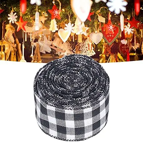 Produktbild: Weihnachtsband Drahtkanten Plaid DIY Basteln Band 5M Leinendraht (Schwarz und weiß)