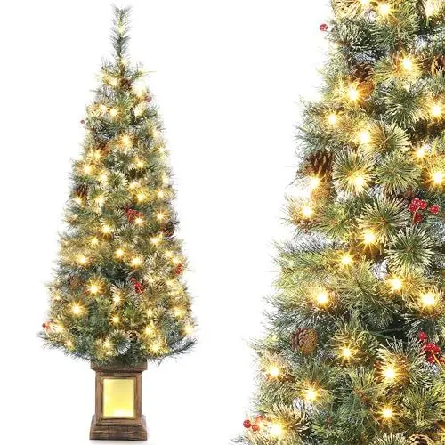 Produktbild: Weihnachtsbaum 140cm, Weihnachtsbaum Künstlich mit Beleuchtung Künstlicher Weihnachten Baum mit 108 LED 143 PVC Spitzen Schneebeflockte Blühende Tannennadeln Topfbasis Weihnachten Deko für Haus Büro