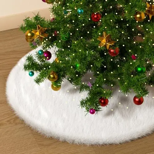 Produktbild: Weihnachtsbaum Decke Weiß, 90cm Weihnachtsbaum Rock Weißer Plüsch Rund Christbaumdecke, Weihnachtsbaumdecke Christbaumständer Röcke Ornaments für Weihnachtsdekoration Dekorationen