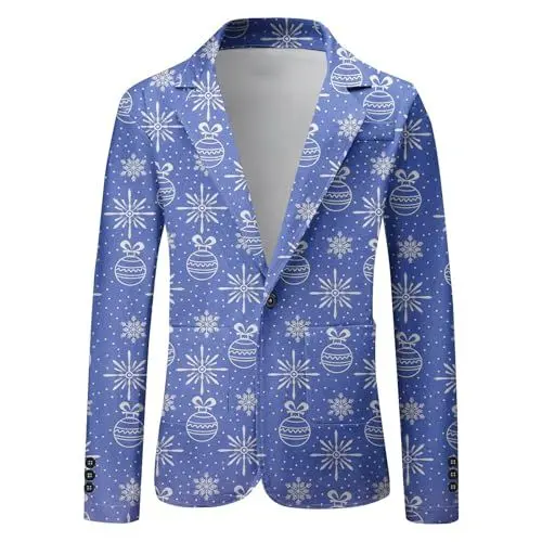 Produktbild: Weihnachtsbaum Trachtenjacke Herren Weihnachtsbaum Wollblazer Herren Rentier Tweed Blazer Herren Weihnachten Blazer Herren Blazer Herren Grün Rentier Tweed Blazer Herren Blau 3Xl