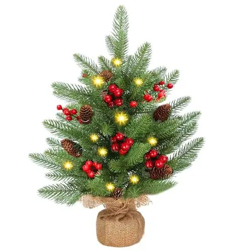Produktbild: Weihnachtsbaum mit Beleuchtung: 55CM Tisch Weihnachtsbaum klein mit 2M Beleuchtung LED - Mini Tannenbaum Künstlich mit Beleuchtung Weihnachtsdeko Grün Christmas Tree für Tisch Büro Außen Xmas