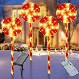 Produktbild: Weihnachtsbeleuchtung Solar Außen, 4 Stück LED Lutscher Figur Außen 8 Modi Solar Gartenleuchte Zuckerstangen Weihnachtsdeko Aussen, Wasserdicht Weihnachtslichter für Weg, Hof, Terrasse, Gartendeko