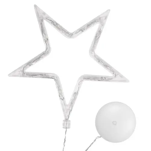Produktbild: Weihnachtsbeleuchtung - Fünfzackige Stern hängende Fensterlicht mit Saugnapf und Batteriebetrieben für Weihnachtsdekoration (Pure White Light)