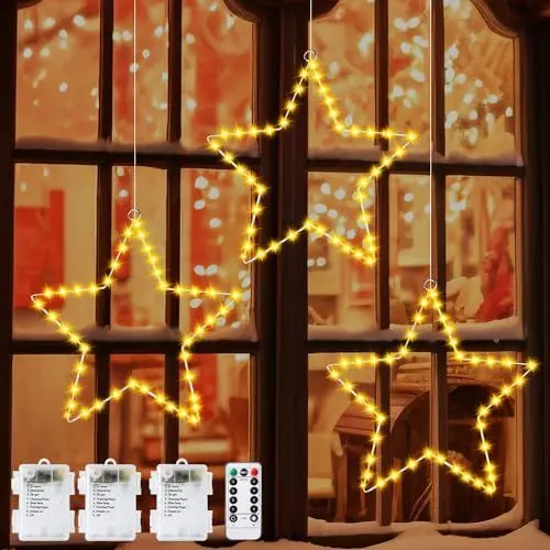 Produktbild: Weihnachtsdeko Fenster Weihnachtssternlichter, 3 Stück 40 LED Sterne Weihnachtsbeleuchtung Fensterbeleuchtung Weihnachten Batteriebetrieben mit Timer, 8 Modi Fensterdeko Weihnachtsstern Beleuchtet