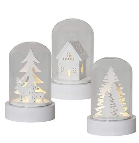 Produktbild: Weihnachtsdeko im Glas | Deko Weihnachten | 3er Set Weihnachtsdeko Glas | Weihnachtsdeko Innen | LED Weihnachtsdeko Holz | Weihnachtsdeko Tisch | Weihnachten Deko in Glasglocke | Tischdeko Weihnachten