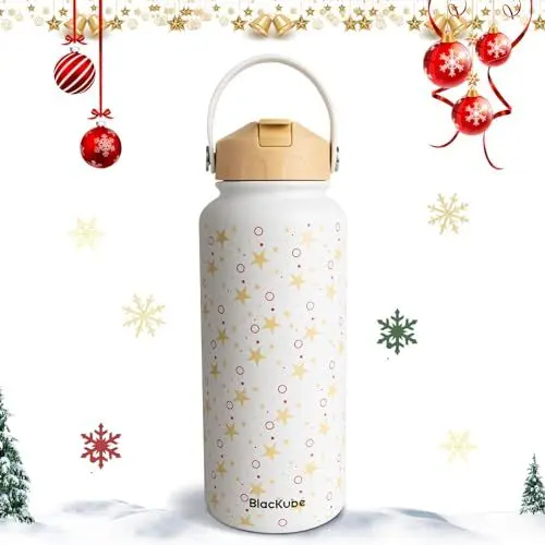 Produktbild: Blackube Edelstahl Trinkflasche mit Strohhalm-trinkflasche 1l-Thermosflasche Thermoskanne - BPA-Frei, Auslaufsicher, Große Trinkflasche aus Metall