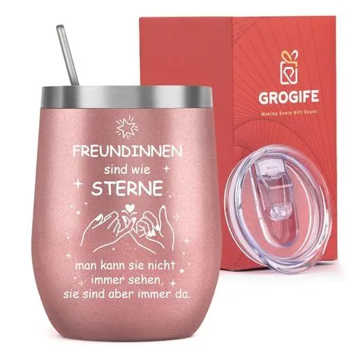 Produktbild: Grogife Beste Freundin Geschenke, Freundschaft Geschenke für Freundin, Freundschaftsgeschenke für Freundinnen Bff Mädchen, Edelstahl Kaffeebecher to go Weinbecher 350ml