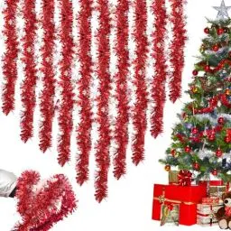 Produktbild: Weihnachtsgirlande, 10 Stück Lametta Weihnachtsbaum, Weihnachtsgirlande Lametta Girlande Weihnachten Outdoor Christmas Garland, Weihnachtsdekoration Hängende Party Dekoration für Weihnachte (Rot)