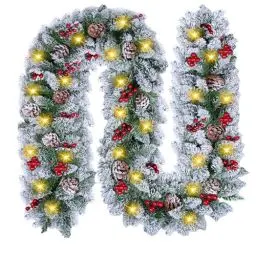Produktbild: Weihnachtsgirlande mit Beleuchtung 30 LED - 2,7M Tannengirlande mit Beleuchtung Blumen Kugeln - Weihnachtsdeko Rattan Girlande Weihnachten für Treppe Indoor Außen Christmas