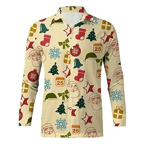 Produktbild: Weihnachtshemd Herren Christmas Print Weihnachtskleidung Reverskragen Langarmshirt Herren Weihnachtsoutfit Weihnachtsmann Kostüm Weihnachts T Shirt Herren Freizeithemd Geschenk Für Männer