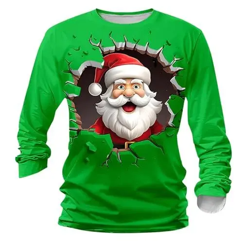 Produktbild: Weihnachtshemd Herren Christmas Print Weihnachtskleidung Rundhals Langarmshirt Herren Weihnachtsoutfit Weihnachtsmann Kostüm Weihnachts T Shirt Herren Freizeithemd Männer Geschenke