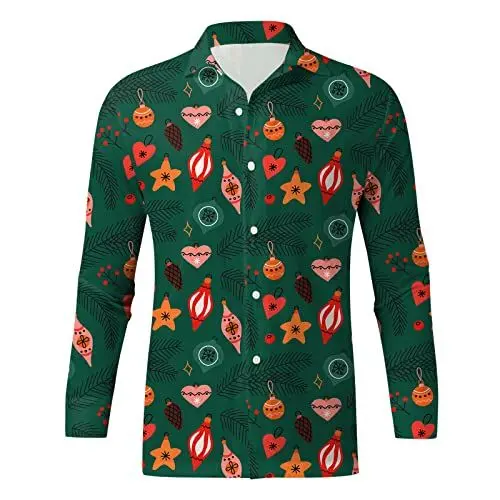 Produktbild: Weihnachtshemd Herren Christmas Print Weihnachtskostüm Reverskragen Langarmshirt Herren Weihnachtsoutfit Weihnachtsmann Kostüm Weihnachten T-Shirts Für Herren Freizeithemd Geschenk Für Männer