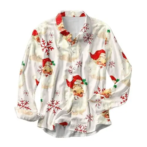Produktbild: Weihnachtshemd Herren Christmas Print Weihnachtskostüm Reverskragen Langarmshirt Herren Weihnachtsoutfit Weihnachtsmann Kostüm Weihnachts T-Shirts Für Herren Freizeithemd Männer Geschenke