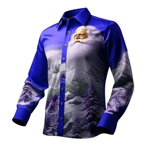 Produktbild: Weihnachtshemd Herren Christmas Print Weihnachtskostüm Reverskragen Langarmshirt Herren Weihnachtsoutfit Weihnachtsmann Kostüm Weihnachts T Shirt Herren Freizeithemd Männer Geschenke