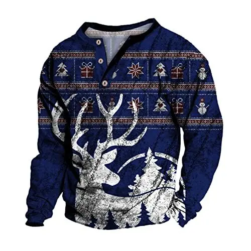 Produktbild: Weihnachtshemd Herren Christmas Print Weihnachtskostüm Rundhals Longsleeve Herren Weihnachtsoutfit Weihnachtsmann Kostüm Weihnachts T-Shirts Für Herren Freizeithemd Männer Geschenke