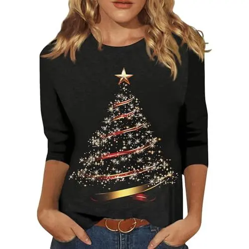 Produktbild: Weihnachtskleid Damen Weihnachtskleidung Damen Glitzer Top Damen Weihnachts Süßigkeiten Blouses for Women Geschenke Weihnachtsklamotten Damen Weihnachtskleidung Damenrn Grau XL