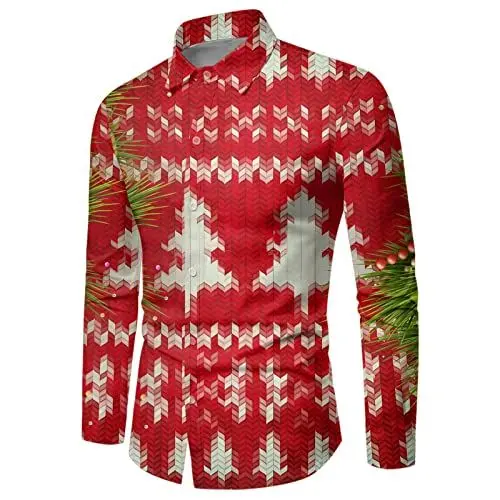 Produktbild: Weihnachtshemden Herren 5XL Weihnachtspullover Herren Hässlich mit 3D Drucken Weihnachtsmotiv Funky Christmas Shirt Weihnachtshemden Männer Button Up Weihnachtshemden Weihnachtsmann XXL