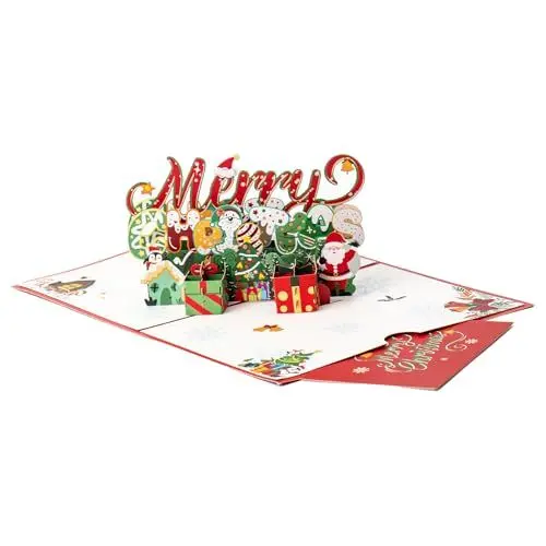 Produktbild: LAXISCREED 3D Pop Up Karte Weihnachten 2025 mit Umschlag, 15x20 cm, Weihnachtskarte mit dreidimensionalem Design, Perfekt für Kinder, Frauen und Männer – Festliche Weihnachtsgeschenkkarte