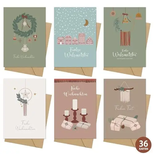 Produktbild: Weihnachtskarten mit Umschlag set (36er Set)- Weihnachtsgrußkarte für Familie Freunde Geschäftlich Kunden, Merry Christmas xmas Postkarten, A6 Klappkarten Set Frohe Weihnachten Karten (6 * 6)