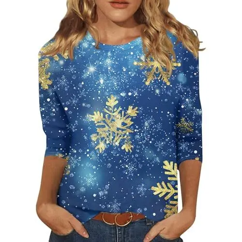 Produktbild: Weihnachtsoutfit Damen Weihnachtspyjama Festliche Oberteile Damen Glitzer Weihnachtsoutfit Damen Pailletten Oberteil Damen Shirt Damen Elegant Weihnachten T-Shirt Damen Weihnacht Türkis L