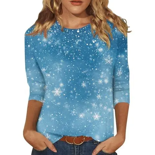 Produktbild: Weihnachtskleid Damen Merry Christmas Blusen Damen Elegant Festlich Satin Bluse Damen Elegant Bluse Damen Weihnachten Bluse Weiss Damen Festliches Outfit Holiday Damenblusen Türkis 3XL