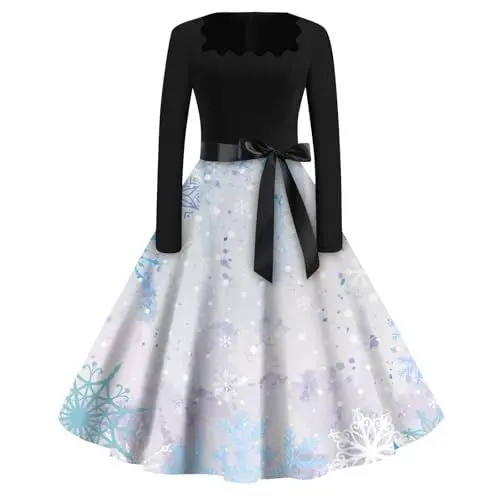 Produktbild: Weihnachtskleid Damen Wednesday Kostüm Damen Kleid Langarm Damen Black Dress Strickkleider Damen Winter Kleid Weiß Midikleid Damen Kleid Eiskunstlauf Kleid Damen Weihnachtskleid Türkis S