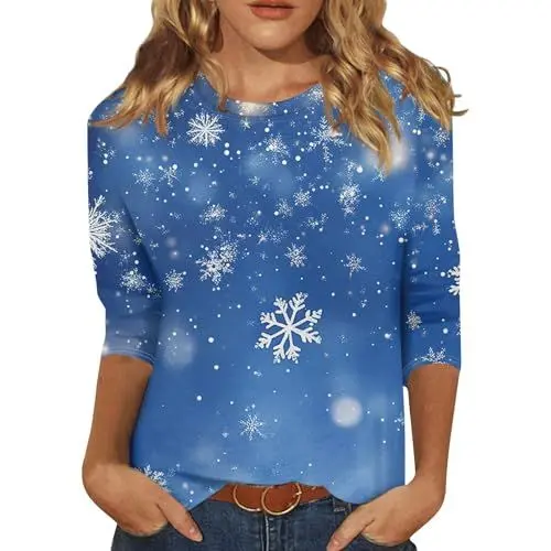 Produktbild: Weihnachtskleid Damen Weihnachtsoutfit Damen Weihnachten Lustig T-Shirt Damen Lustig Christmas Vacation Damenmode Bluse Weihnachten Damen Festlich Weihnachtskleid Damen Top Blau L