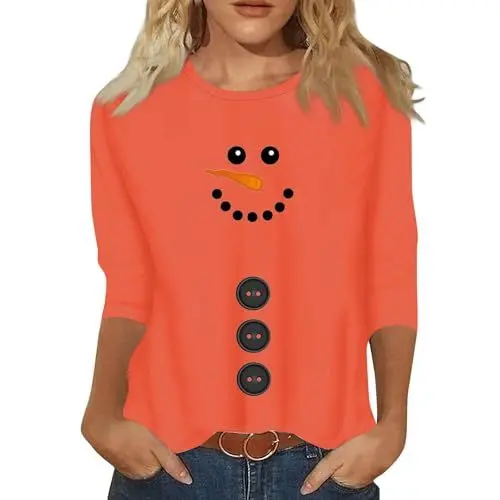 Produktbild: Weihnachtskleid Damen Women's Long Sleeve Sweatshirt Printed Top Casual Pullover Christmas Weihnachts Familien Outfit Winter Oberteil Damen Weihnachtsshirt Damen Lustig Langarmshirt Rot 3XL